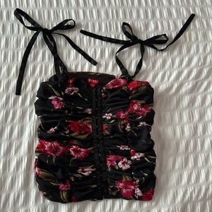 Black Floral Strap Top